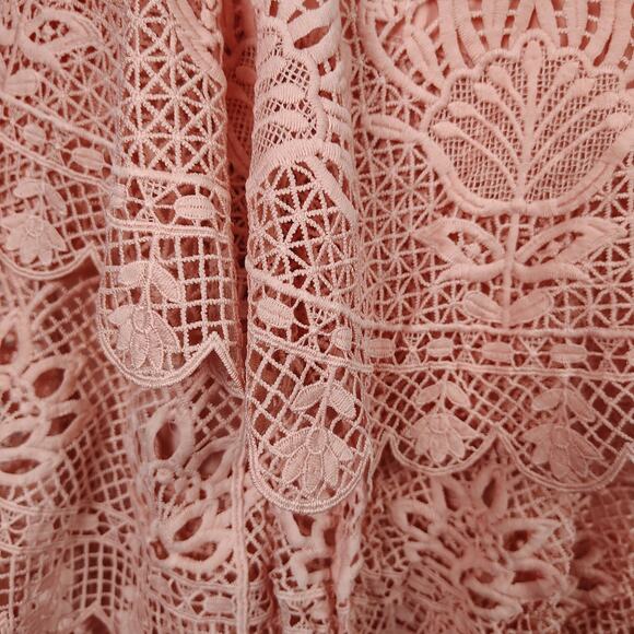 Farm Rio Guipure Lace Tiered Skirt Light Pink Size Small - Picture 10 of 16